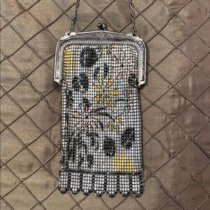 Whiting and Davis 1920’s Flapper Mesh Purse Metallic Posey Design Lining Fragile